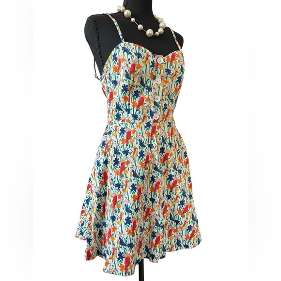 Alice + Olivia Nella Floral Bird Print Midi Sundress Size 0 ASO Jane the Virgin - Picture 5 of 10